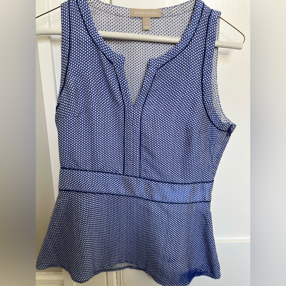 Banana Republic blue and white peplum top